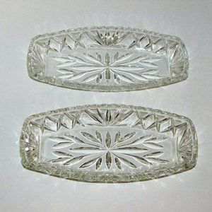 Hazel Atlas Prescut Glass 2 Vintage Celery Tray Pickle Relish Dish 9.5"